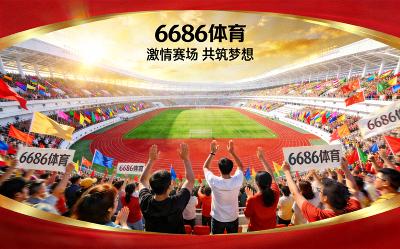 6686体育品牌简介背景图 - 体育场全景与热烈球迷氛围
